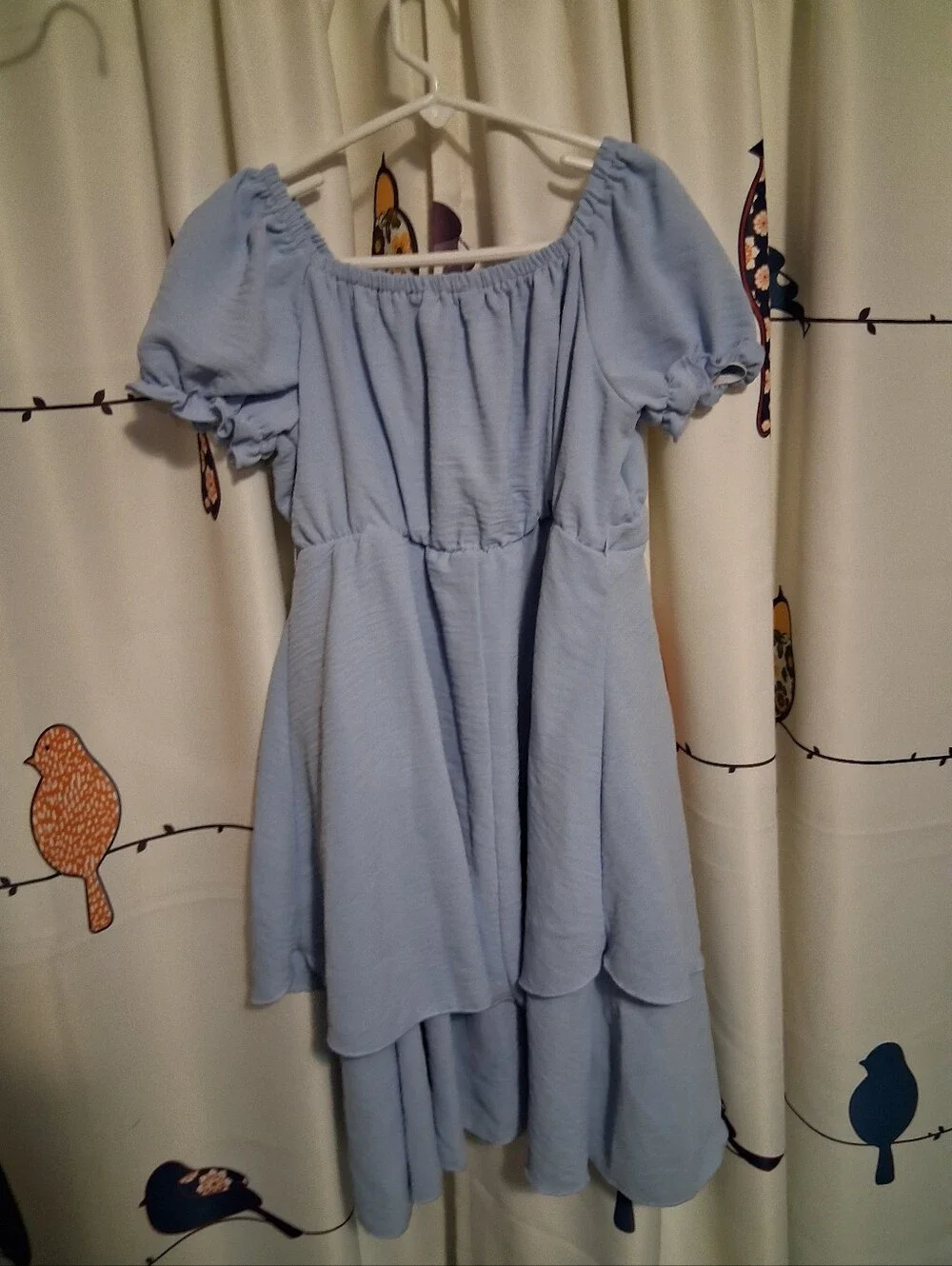 Light Blue Puff Sleeve Tiered Dress with Waist Tie Size 12 (Girl)